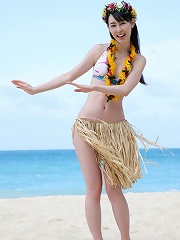 Beautiful snow white asian princess showing off in a bikini